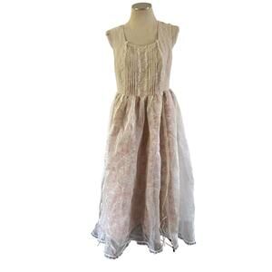 Linennaive Ruffle Floral Linen A Line Dress XL 2XL Cottagecore Whimsy Fairycore